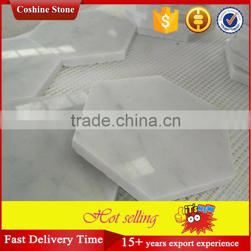 Polished white carrara marble coasters hexagon tiles