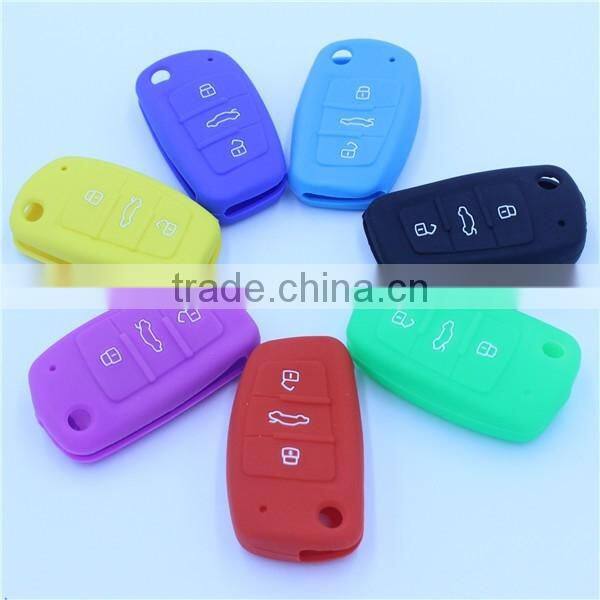 for audi fold 3 buttons keys silicone remtoe key holder, silicone car key case