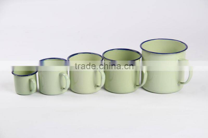 6/7/8/9/10/12cm GREEN carbon steel metal enamel mug plain