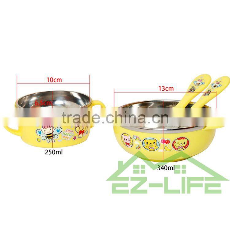 shockproof stainless steel baby feeding bowls soup bowl spoon and fork baby tableware set