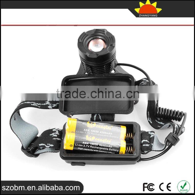 New arrival K12 XM-L T6 LED 2000 lumen headlamp ,18650 battery Zoomable Headlamp with chargers