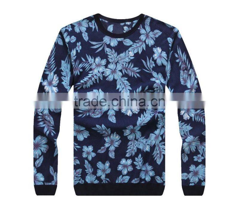 Men's round neck printed knitting pullover sweater