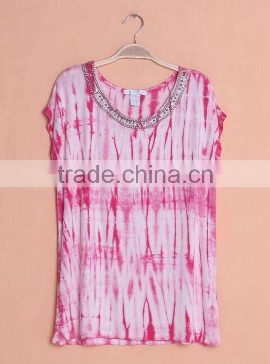 tie dye t-shirt for women, tie dye blouse with metal decoration