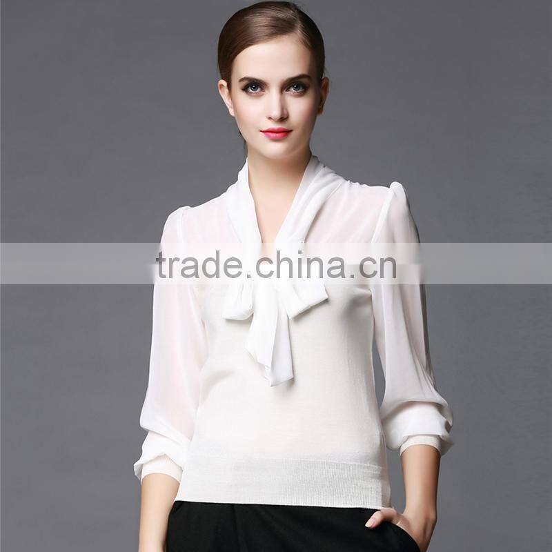 white colour high quality long sleeve latest fashion blouse design for lady