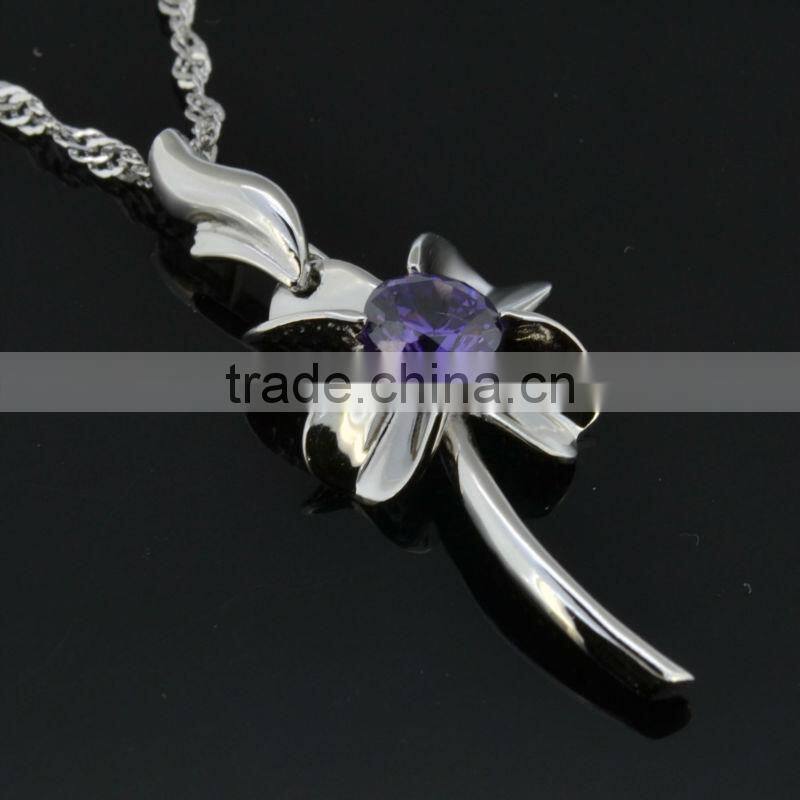 women 925 silver necklace fashion stone zircon rhodium plated