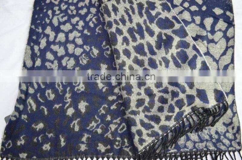 Fashion large latest jacquard wool leopard 100%viscose winter shawl
