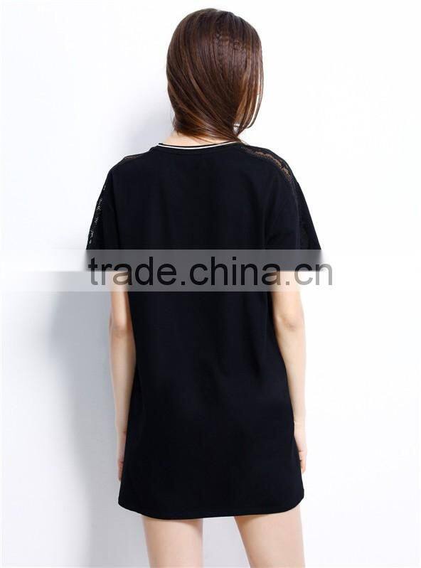 fashion women's contracted front plastisol printing letters embroidery short sleeve longline T-shirt