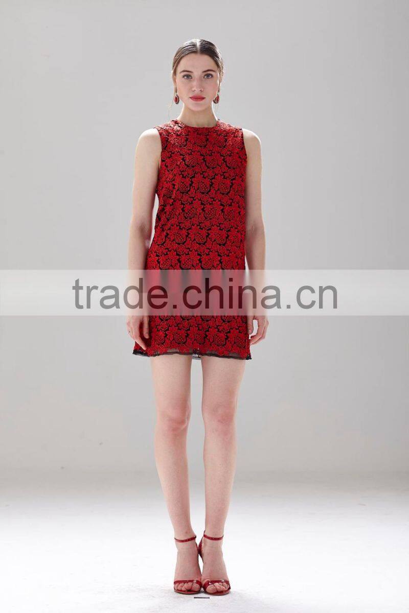 A-Line Neck red chiffon dress pattern casual design ladies aristocratic style dress SR-D9792