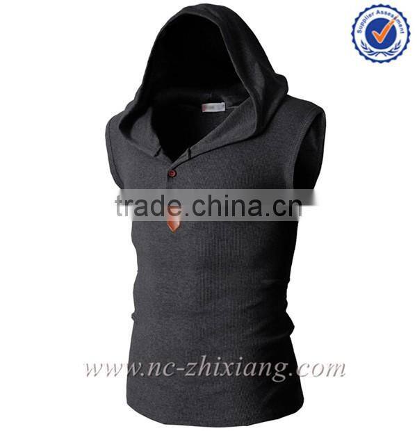 2017 Fashion Mens Sleeveless Hoodie with placket