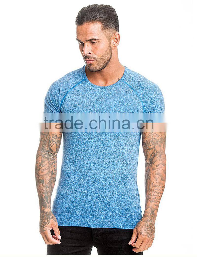 heather blue Spandex dry fit Men Training fitted t shirt