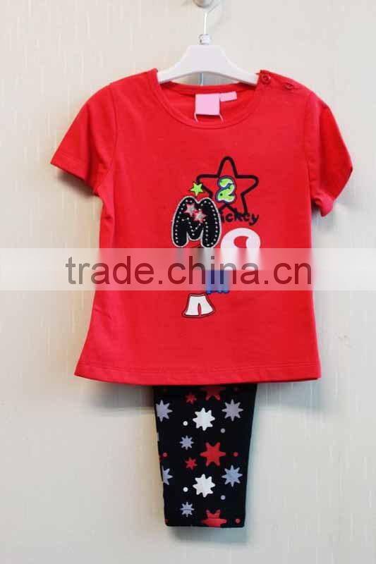 Wholesale Latest Design Baby Girls 2 Pcs Set Knitted Short Sleeve Top and Long Pant Summer Clothing Set TP-7719