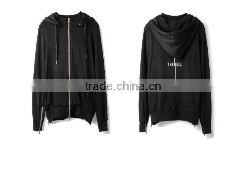 2017 Fashion Mens Long Plain Hooded Sweatshirt Side Slit Zipper Men's Hoodie Sweatshirts