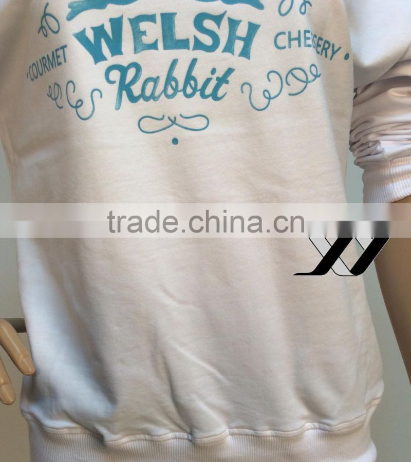 white crew neck sweatshirt for women with rabbit print