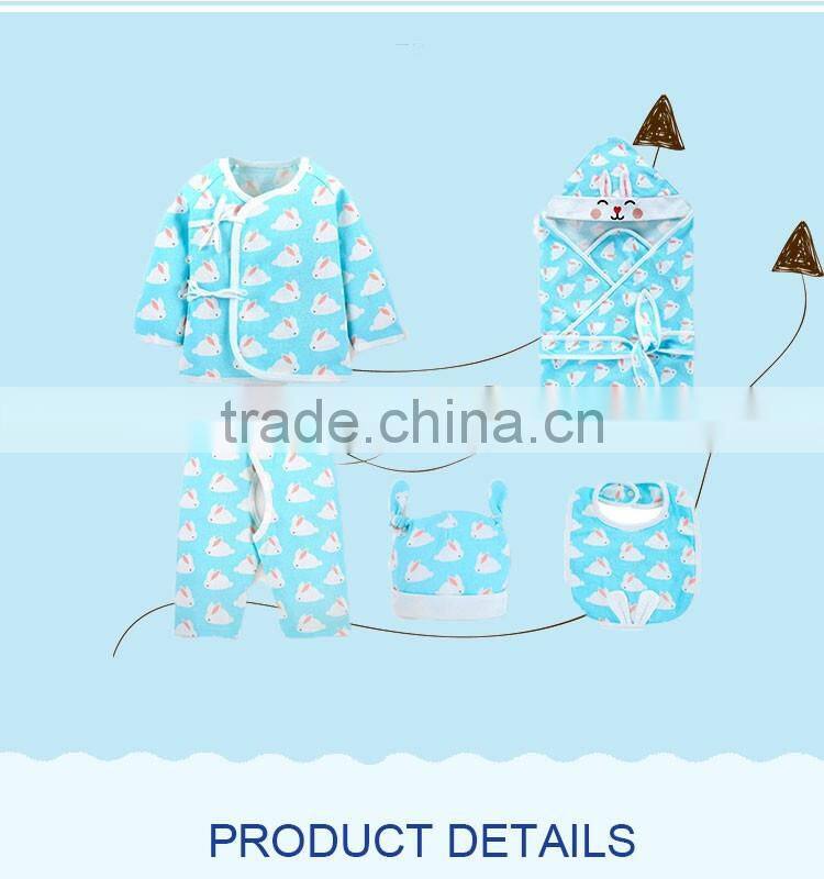 High quality cheap factory sales clothes suit light blue cotton baby gift set