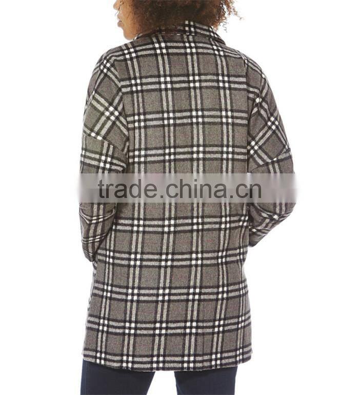 latest brushed checked ladies plaid winter coat