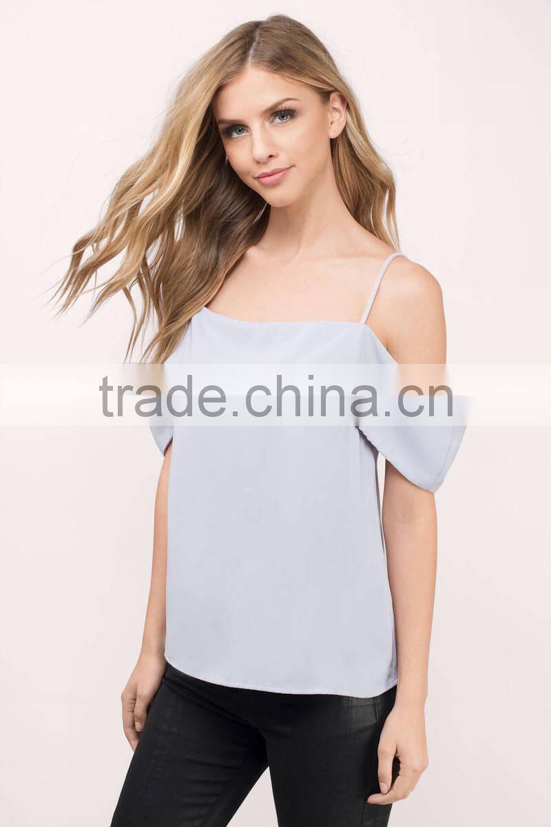 2017 Fashion lady clothing Lastest summer grey cold shoulder blouse