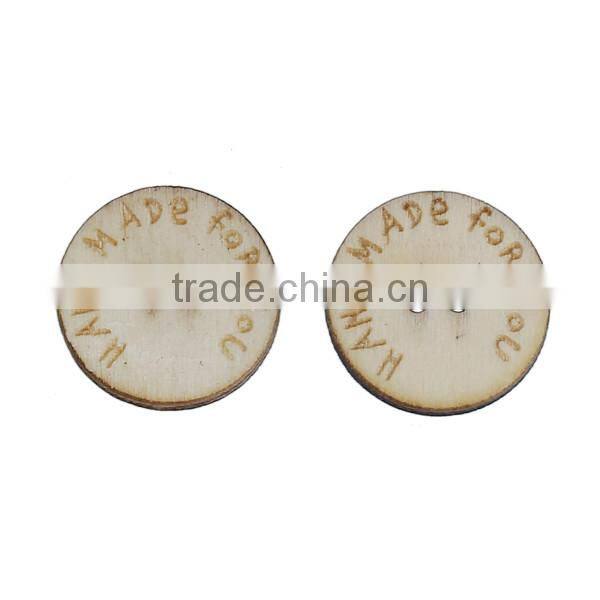 Wood Sewing Buttons Scrapbooking 2 Holes Round Natural Message Pattern Hand Made For You "