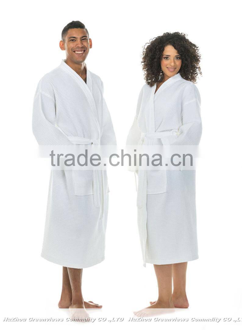 Cotton waffle bathrobe satin style bath gown waffle SPA long down robes