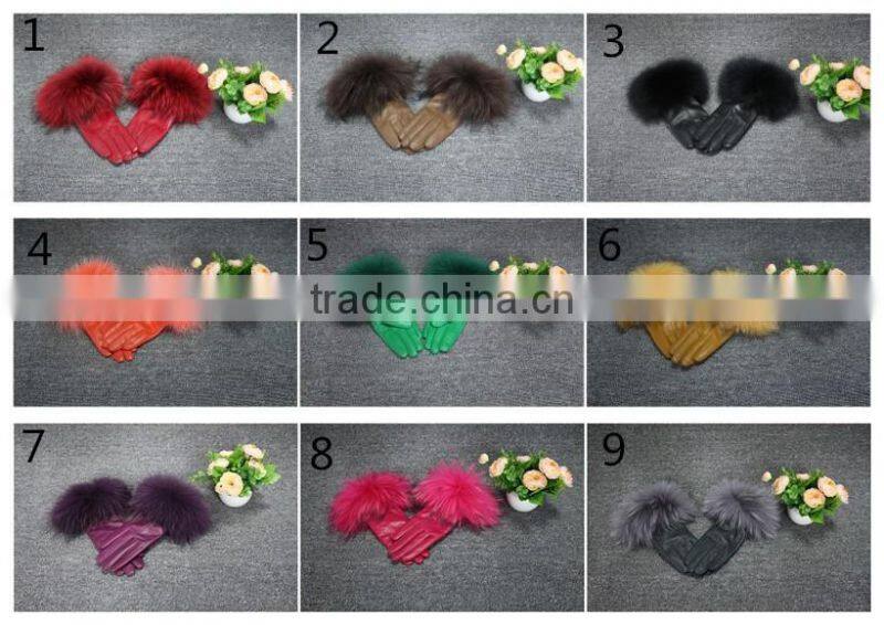 Wholesale Ladies Raccoon Fur Trimmed Sheep Leather Gloves With Factory Price