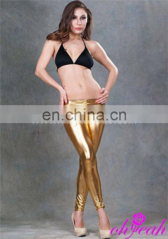In stock fashionable black shiny tight leggings