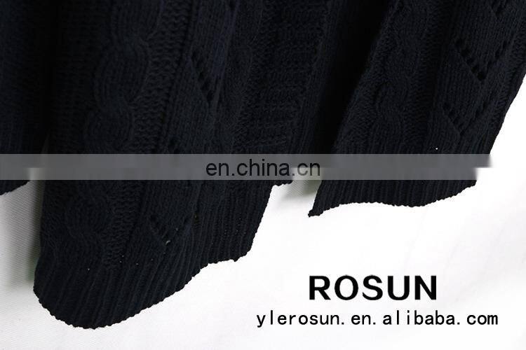 Western style thick knit striped sweater hollow out design hand knitted girls cardigan