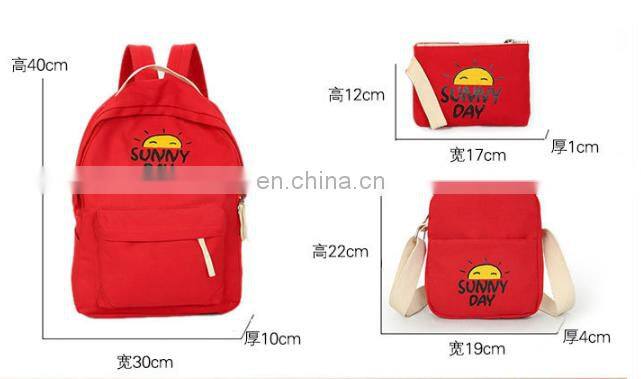 Wholesale fashion canvas 3pcs school backpack bag set