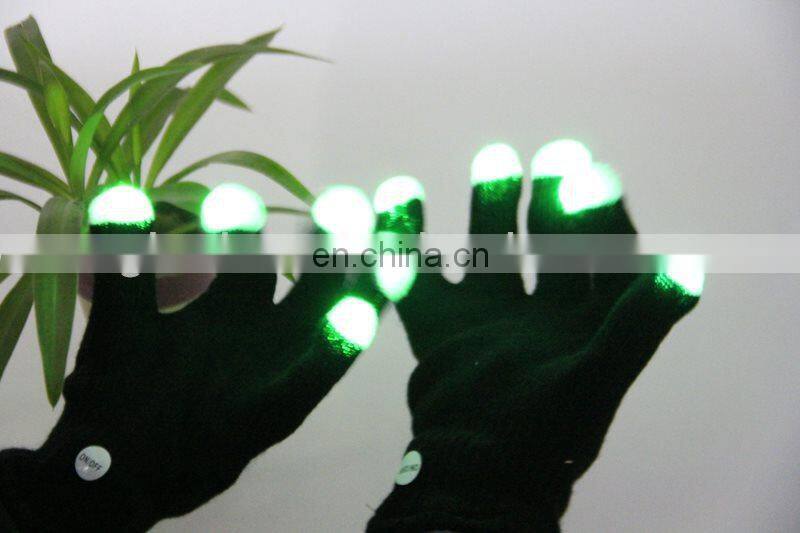 Five fingers lights for gloves flashing lights black glove with white skull pattern