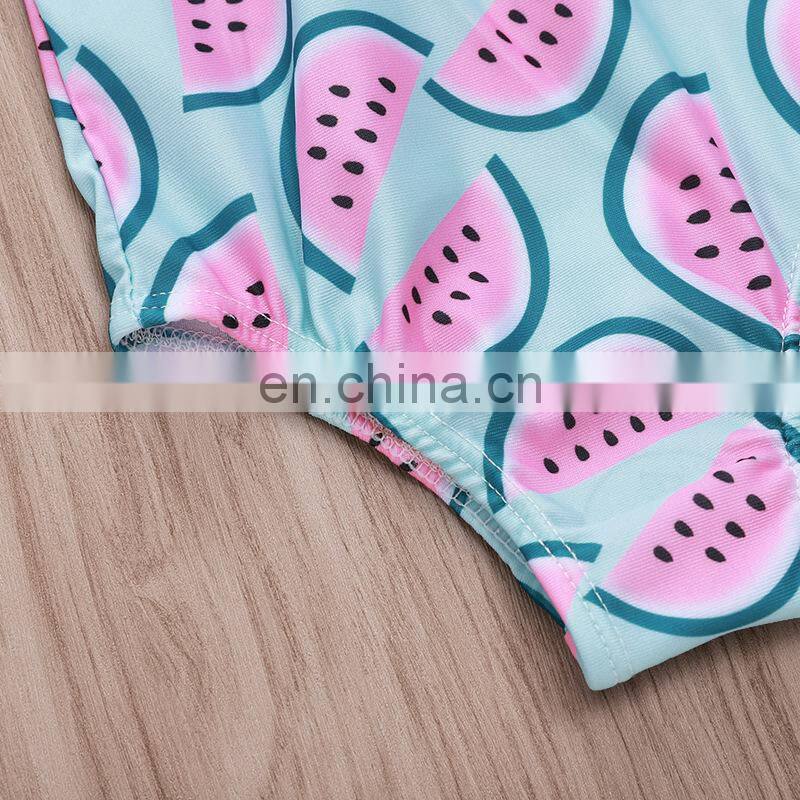 2019 summer New ruffle watermelons print girls swimwear children bikini full pink blue kids girls swimwear