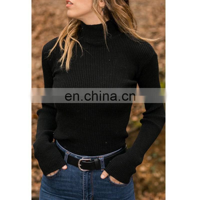Wholesale Custom Autumn And Winter New Sweater Knit Ladies High Collar Long-Sleeved Slim Casual Women Solid Pullover Sweater