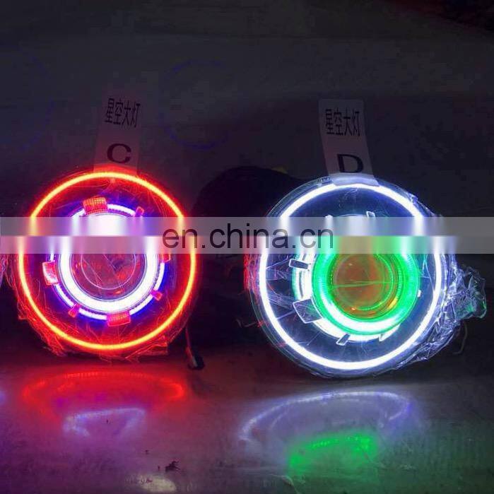 Lantsun 7 inches LED Headlight/HID starry headlights with Devil Demon eye and led Angel halo for JEEP JK 8 color