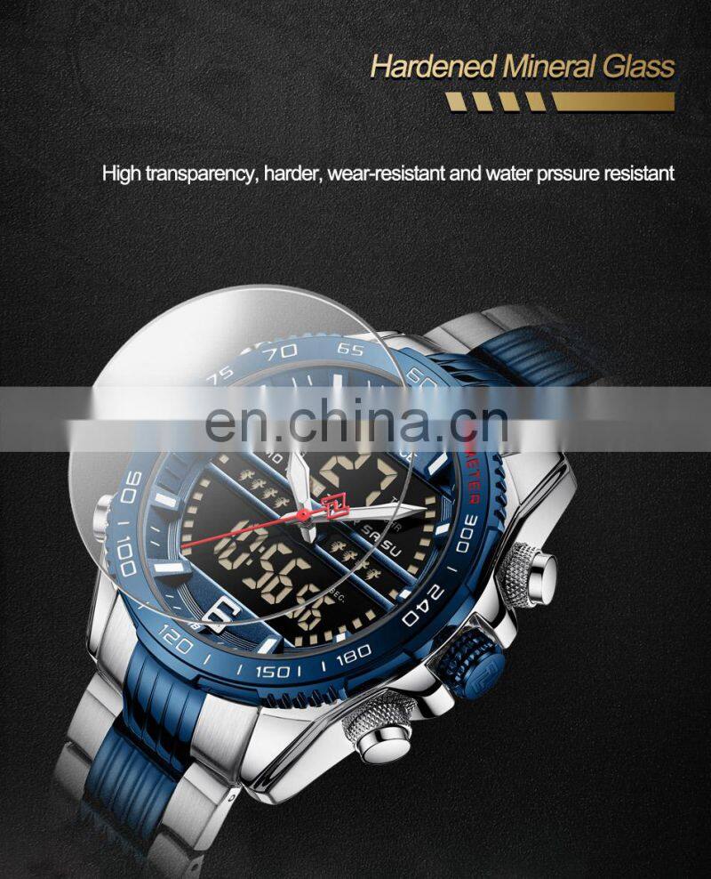 NAVIFORCE 9195 Luxury Brand Digital Sport Watch Men Steel Band Waterproof Chronograph Alarm Clock Luminous Quartz Wristwatch