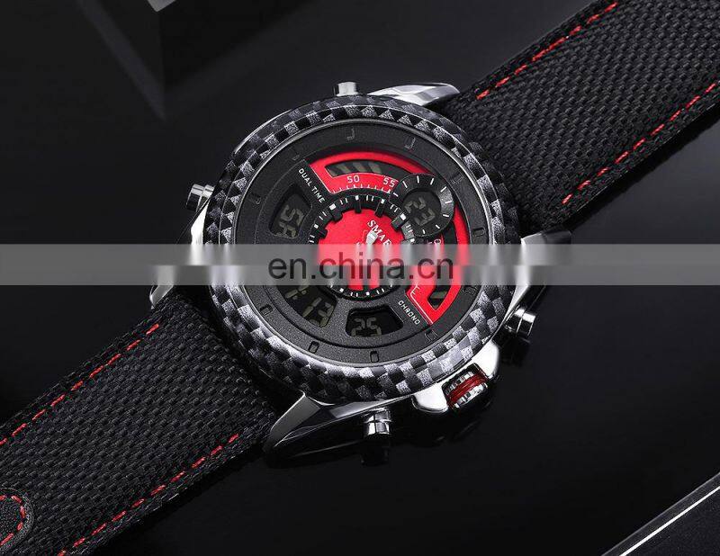 SMAEL 1369 Men's Fashion&Casual Watch Quartz+Digital Movement Nylon Band Business Watch Alarm Date Week