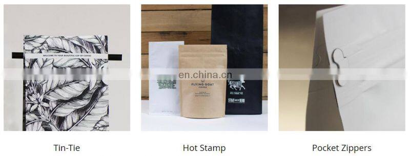 Custom Printed Stand Up Pouch Compostable Kraft Paper Coffee Bag With Valve And Zip