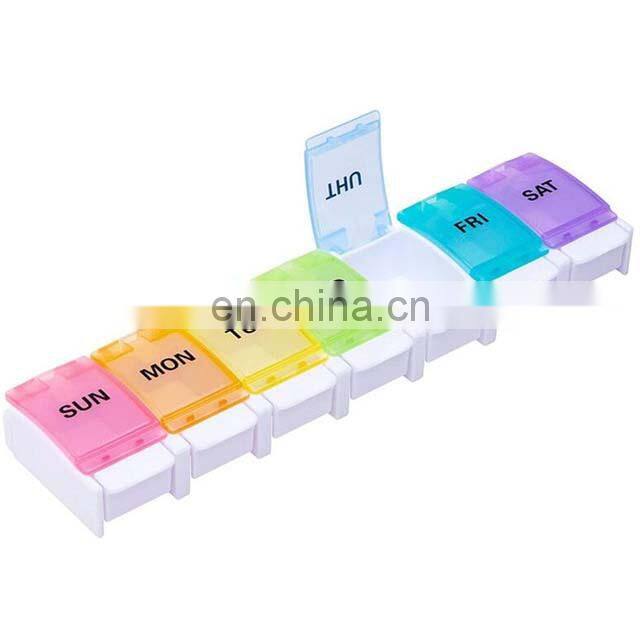 Hot Sell Large Compartment Weekly Pill Box Cases 7 Days Pill Box Organizer With Spring Open