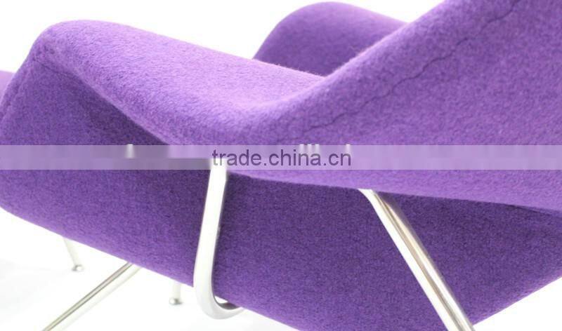 replica relaxing fiberglass materail stainless steel frame wool fabric womb chair with ottoman by Eero Saarinen