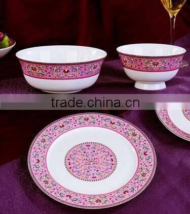 56 pcs pink with white ceramic dinner plate