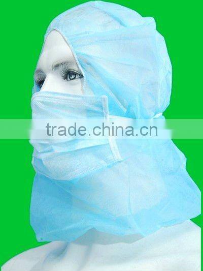 Disposable PP non woven protective Hood with face mast head cover face cover white blue green colorful