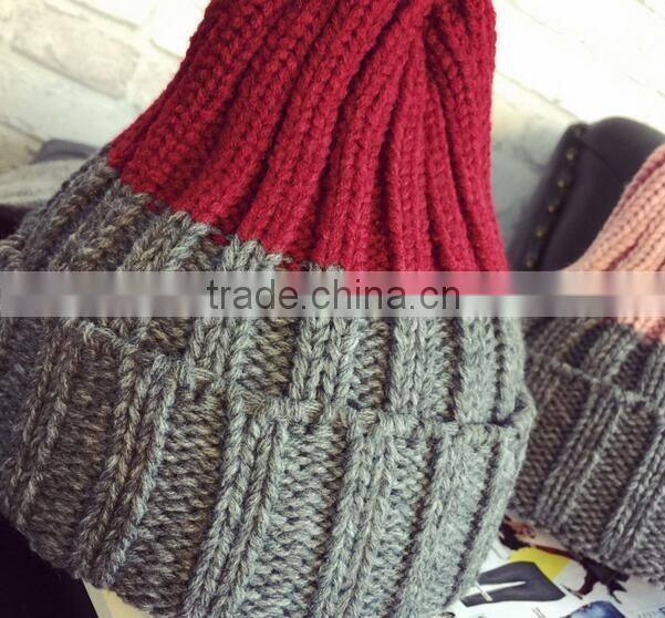 Hot Selling Peaked Top Two Tone Colors Rolled Brim Crochet Knitting Hat and Cap