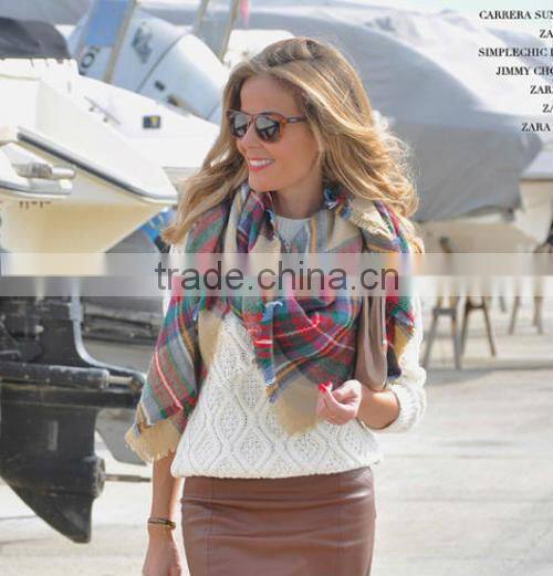 New Winter Plaid Square Tassel Fashion Women Wool Shawl