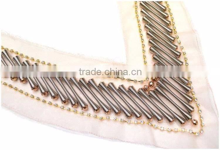 Garment accessory Deep V Shape trims,Cheap OEM/ODM Plastic Beads Handmade Sew on Net Cloth Collar Neck Lady Designs