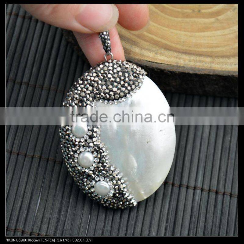 LFD-0044P ~ Wholesale Fashion Jewelry Pendants , Pave Rhinestone Crystal Shell Charms Pendant Beautiful