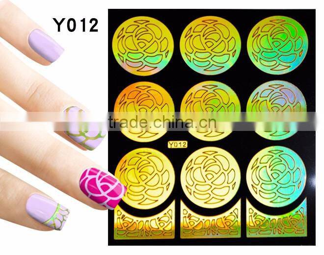 2016 colorful pvc french hollow pvc nail art design nail sticker stencil