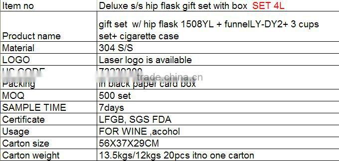 Deluxe s/s hip flask gift set covering geniune leather