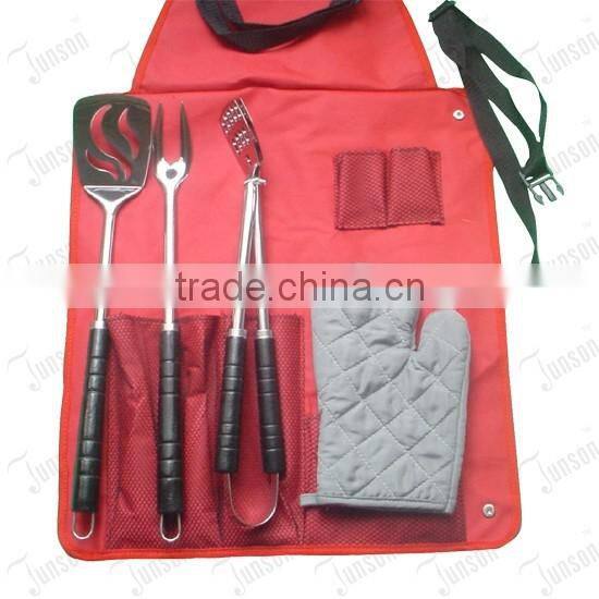 5 pcs plastic handle bbq tool set with gloves