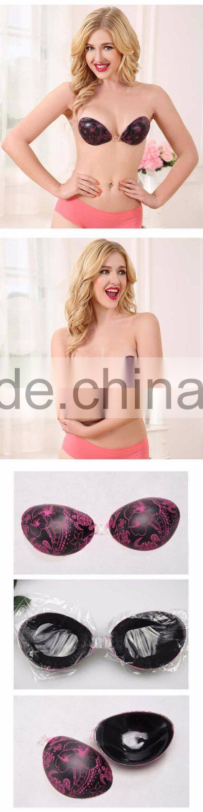 OEM Cheap Strapless Printed Silicone Gel Cup Bra For Girls Bikini