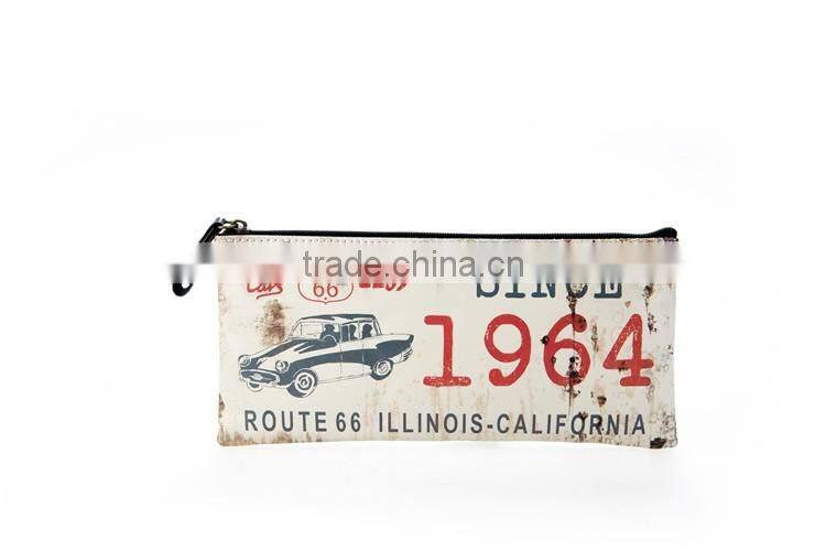 Vintage and retro printing PU pencil case pen pouch