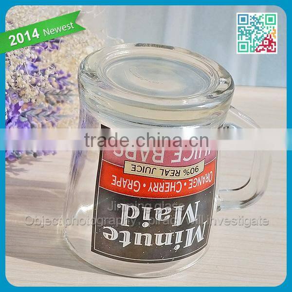 Wholesale transparent custom decal drinking glass cup with handle coffee glass cup brand juice glass cup handle small glass mugs
