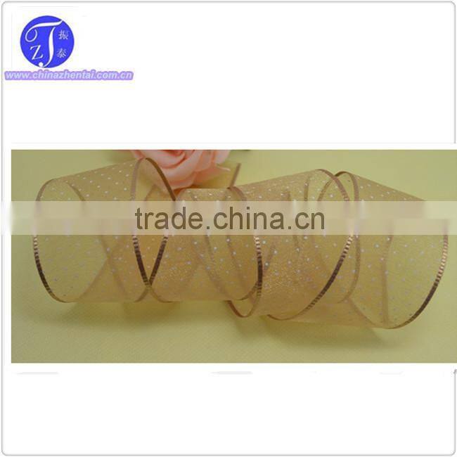 China Manufacturer supply colorful satin edges organza ribbon with gold wire