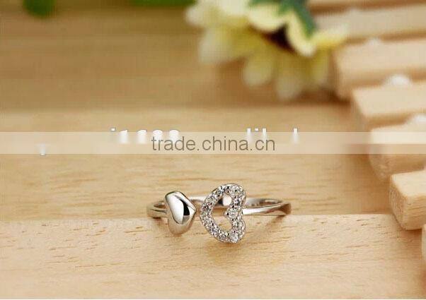 Micro pave setting cz heart shaped silver ring
