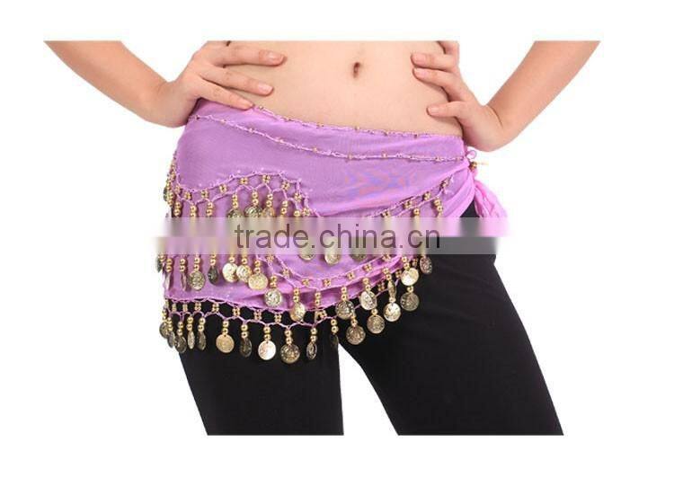 2016 New Belly Dance Skirt Scarf Hip Wrap Belt Chiffon silver golden coins scarves13 colors available